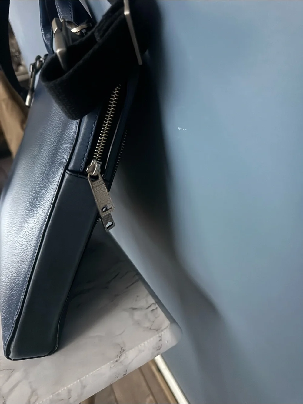Jack Spade Mason Leather Slim Briefcase Cobalt Blue